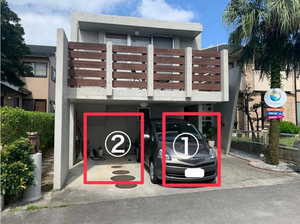 屋根付き無料駐車場（敷地内2台・雨天直結）